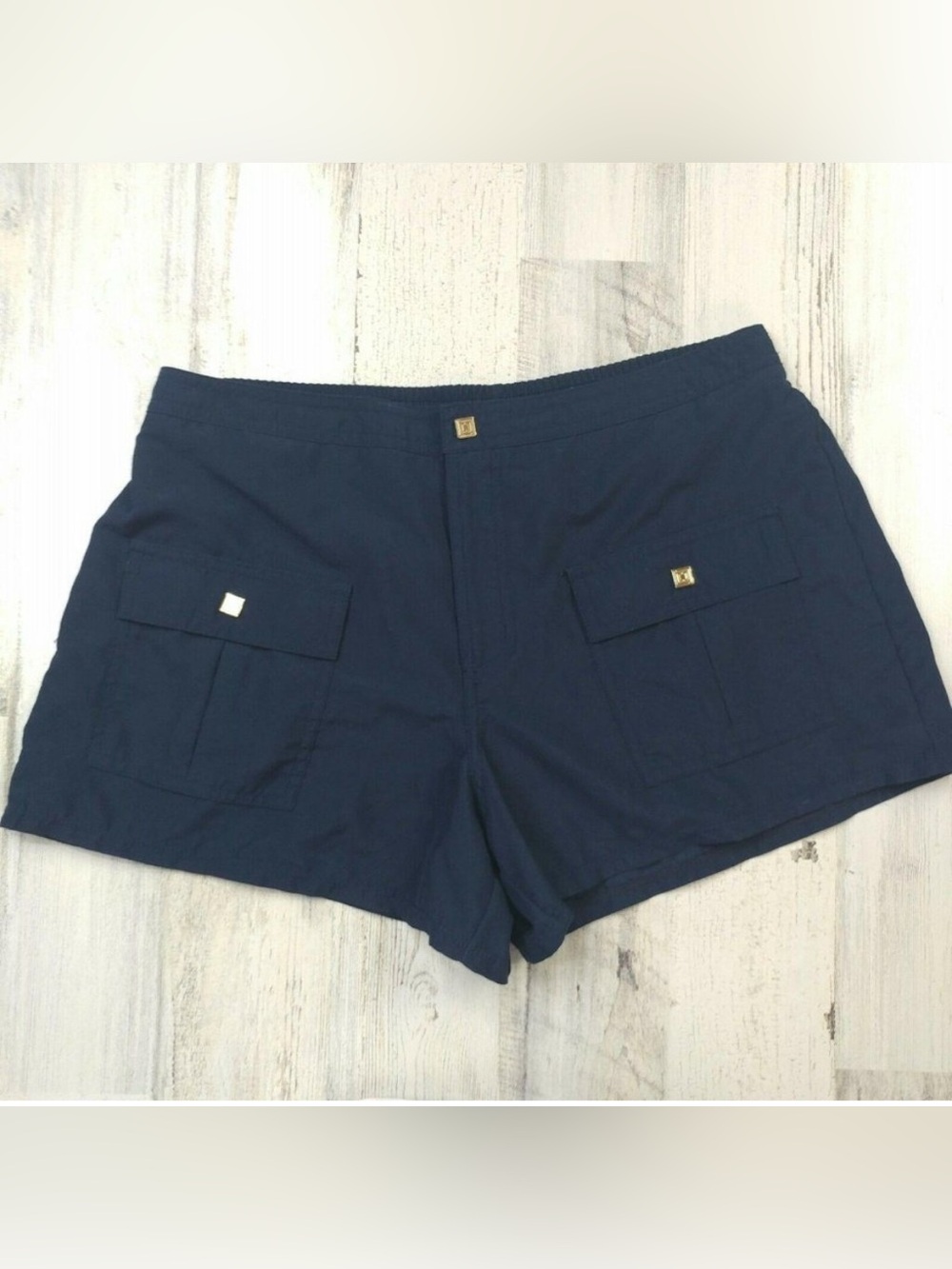 Liz Claiborne Navy Cargo Pocket Shorts with Gold Accents